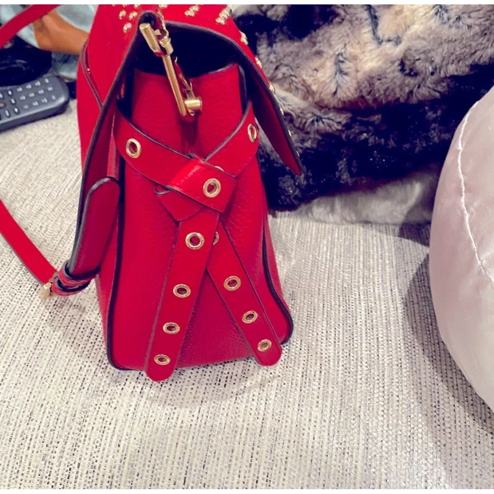 Michael Kors Bristol Bright Red‎ Leather Satchel Studded Crossbody Bag